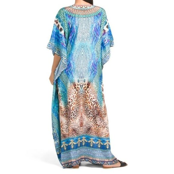 Gorgeous Jungle Mix Maxi Dress Swimsuit Cover-up Caftan Dress Multicolor | OS - Picture 3 of 7